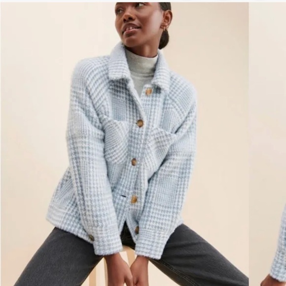 Anthropologie Greylin Shirt Jacket Blue Plaid Size L NWT - Picture 1 of 2